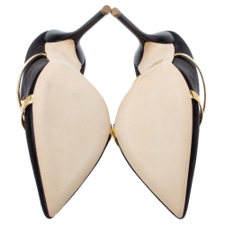 Pre Owned Malone Souliers Black Satin And Leather Maureen Pointed Toe Pumps Size 38