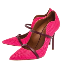 Pre Owned Malone Souliers Pink Raffia Maureen Pointed Toe Pumps Size 35