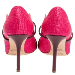 Pre Owned Malone Souliers Pink Raffia Maureen Pointed Toe Pumps Size 35