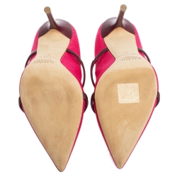 Pre Owned Malone Souliers Pink Raffia Maureen Pointed Toe Pumps Size 35