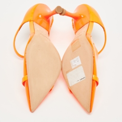 Pre Owned Malone Souliers Neon Orange PVC and Patent Leather Iona Mules Size 36