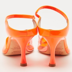 Pre Owned Malone Souliers Neon Orange PVC and Patent Leather Iona Mules Size 36