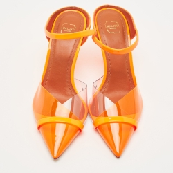 Pre Owned Malone Souliers Neon Orange PVC and Patent Leather Iona Mules Size 36