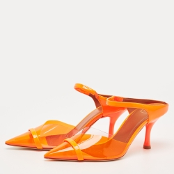 Pre Owned Malone Souliers Neon Orange PVC and Patent Leather Iona Mules Size 36