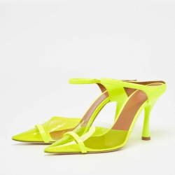 Pre Owned Malone Souliers Neon Yellow PVC and Patent Leather Iona Mules Size 38.5