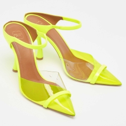 Pre Owned Malone Souliers Neon Yellow PVC and Patent Leather Iona Mules Size 38.5