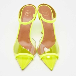 Pre Owned Malone Souliers Neon Yellow PVC and Patent Leather Iona Mules Size 38.5