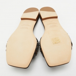 Pre Owned Malone Souliers Black Satin Crystal Embellished Rosa Flat Slides Size 36.5