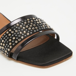 Pre Owned Malone Souliers Black Satin Crystal Embellished Rosa Flat Slides Size 36.5