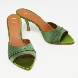 Pre Owned Malone Souliers Green Satin Slide Sandals Size 39
