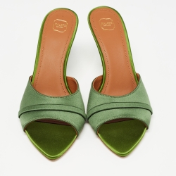 Pre Owned Malone Souliers Green Satin Slide Sandals Size 39
