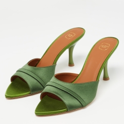 Pre Owned Malone Souliers Green Satin Slide Sandals Size 39