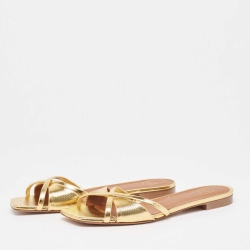 مملوكة مسبقًا Malone Souliers Gold Textured Leather Penn Flat Slides Size 41