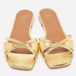 مملوكة مسبقًا Malone Souliers Gold Textured Leather Penn Flat Slides Size 41