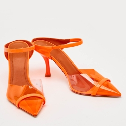 Pre Owned Malone Souliers Neon Orange PVC and Patent Leather Iona Mules Size 37