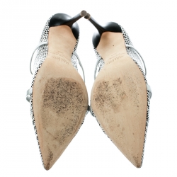 Pre Owned Malone Souliers Monochrome Printed Python Leather Moureen Pointed Toe Mules Size 39.5