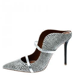 Pre Owned Malone Souliers Monochrome Printed Python Leather Moureen Pointed Toe Mules Size 39.5