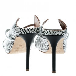 Pre Owned Malone Souliers Monochrome Printed Python Leather Moureen Pointed Toe Mules Size 39.5