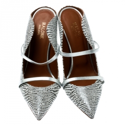 Pre Owned Malone Souliers Monochrome Printed Python Leather Moureen Pointed Toe Mules Size 39.5