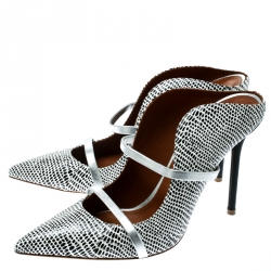 Pre Owned Malone Souliers Monochrome Printed Python Leather Moureen Pointed Toe Mules Size 39.5