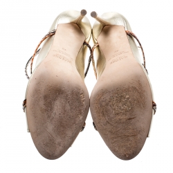 Pre Owned حذاء كعب عالي مالون سولييه باي روي لوفولت مقدمة مفتوحة ثلاثة أربطة ميكا جلد ذهبي ميتالك مقاس 39