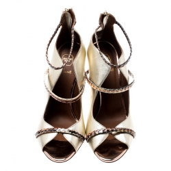 Pre Owned حذاء كعب عالي مالون سولييه باي روي لوفولت مقدمة مفتوحة ثلاثة أربطة ميكا جلد ذهبي ميتالك مقاس 39