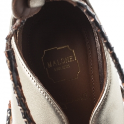 Pre Owned حذاء كعب عالي مالون سولييه باي روي لوفولت مقدمة مفتوحة ثلاثة أربطة ميكا جلد ذهبي ميتالك مقاس 39