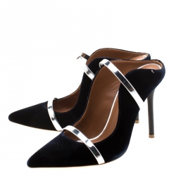 Pre Owned Malone Souliers Black Satin Maureen Pointed Toe Mules Size 35