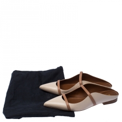 Pre Owned Malone Souliers Beige/Brown Leather Maureen Pointed Toe Mules Size 35.5