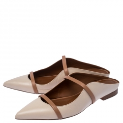 Pre Owned Malone Souliers Beige/Brown Leather Maureen Pointed Toe Mules Size 35.5