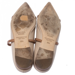 Pre Owned Malone Souliers Beige/Brown Leather Maureen Pointed Toe Mules Size 35.5