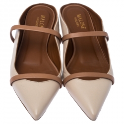 Pre Owned Malone Souliers Beige/Brown Leather Maureen Pointed Toe Mules Size 35.5
