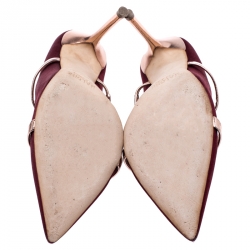 Pre Owned حذاء سلايد مالون سولييه ماورين مقدمة مدببة مورين ساتان عنابي مقاس 35