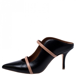 Pre Owned Malone Souliers Black Leather Maureen Pointed Toe Mules Size 37