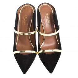 Pre Owned Malone Souliers Black Velvet And Leather Maureen Mules Size 39