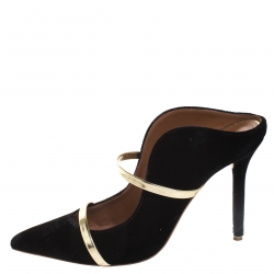 Pre Owned Malone Souliers Black Velvet And Leather Maureen Mules Size 39
