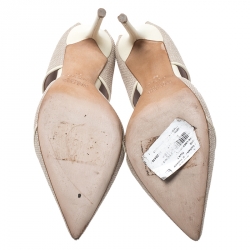 Pre Owned حذاء كعب عالي مالون سوليرز كانفاس وجلد بيج مقاس 39