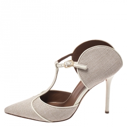 Pre Owned حذاء كعب عالي مالون سوليرز كانفاس وجلد بيج مقاس 39