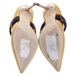 Pre Owned Malone Souliers Gold Woven Raffia Mara Mule Sandals Size 37