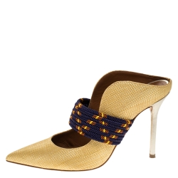 Pre Owned Malone Souliers Gold Woven Raffia Mara Mule Sandals Size 37