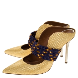 Pre Owned Malone Souliers Gold Woven Raffia Mara Mule Sandals Size 37