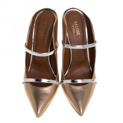 Pre Owned حذاء مولز مالونا سوليرز جلد ذهبي وردي/ فضي مورين مقدمة مدببة مقاس 41