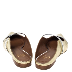 Pre Owned حذاء سلايد مالون سولييه "ماورين" بمقدمة مدببة جلد ثعبان ذهبي و جلد فضي مقاس 38