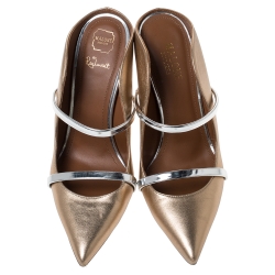 مملوكة مسبقًا حذاء سلايد مالون سولييه "ماورين" بمقدمة مدببة جلد ذهبي ميتاليك مقاس 37