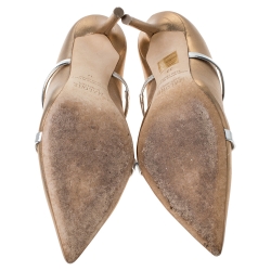 مملوكة مسبقًا حذاء سلايد مالون سولييه "ماورين" بمقدمة مدببة جلد ذهبي ميتاليك مقاس 37