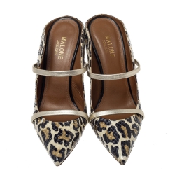 Pre Owned Malone Souliers Multicolor Leopard Print Snakeskin Maureen Pointed Toe Mules Size 38