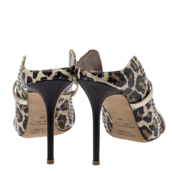 Pre Owned Malone Souliers Multicolor Leopard Print Snakeskin Maureen Pointed Toe Mules Size 38