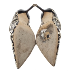 Pre Owned Malone Souliers Multicolor Leopard Print Snakeskin Maureen Pointed Toe Mules Size 38