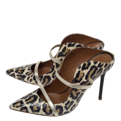 Pre Owned Malone Souliers Multicolor Leopard Print Snakeskin Maureen Pointed Toe Mules Size 38