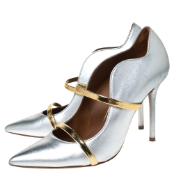 Pre Owned حذاء كعب عالي مالون سولييه موريين جلد فضي و ذهبي ميتالك مقاس 37